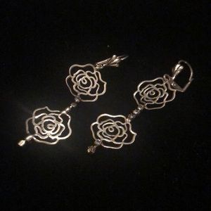 Sterling silver flower earrings  cubic zirconia